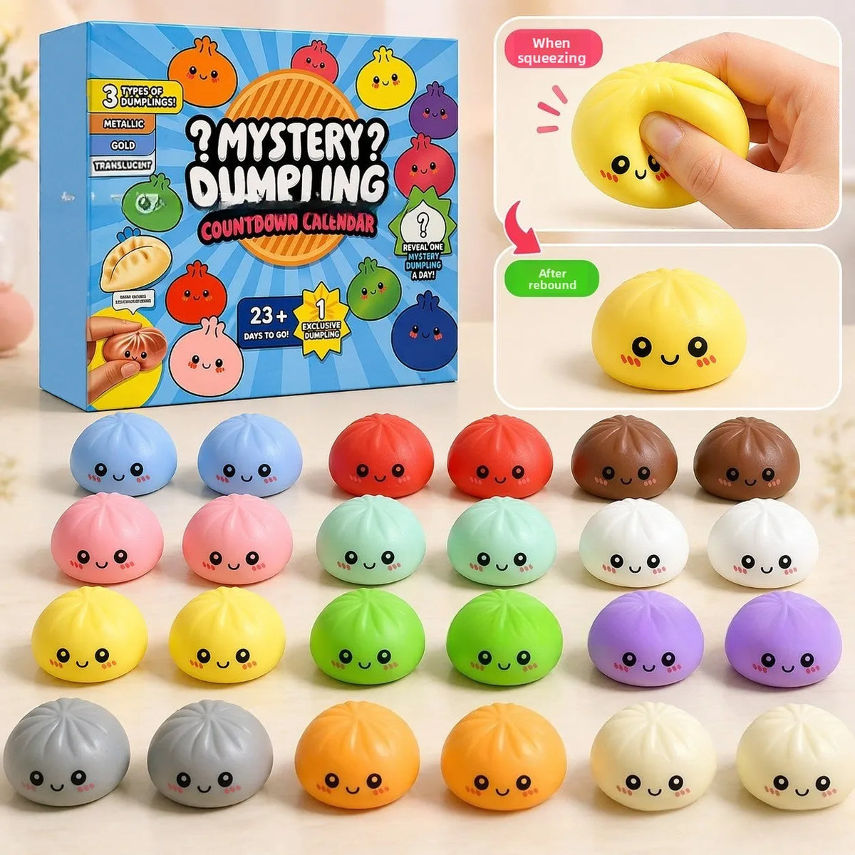 HSF Marketplace 24-day advent calendar with cute dumpling bun squishy blind box fidget toys for Christmas tradition