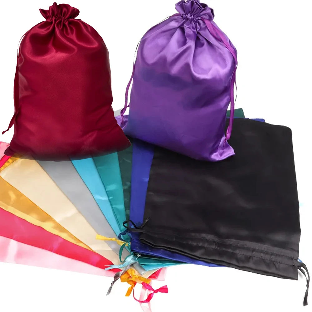 1/5pcs Satin Bags for Packaging Hair Extensions, Bundles, Wigs Soft Silk Pouches With Drawstring for Hair Tools Storage Bags