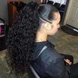 Natural black Brazilian human hair drawstring ponytail with water wave texture, 100g clip-in extension