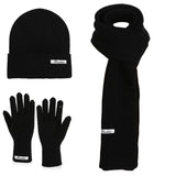 Warm knitted wool hat, gloves and scarf set in coordinated winter colors for cold-weather protection