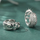 Hand carved hollowed zirconia hoop earrings for women by HSF Marketplace
