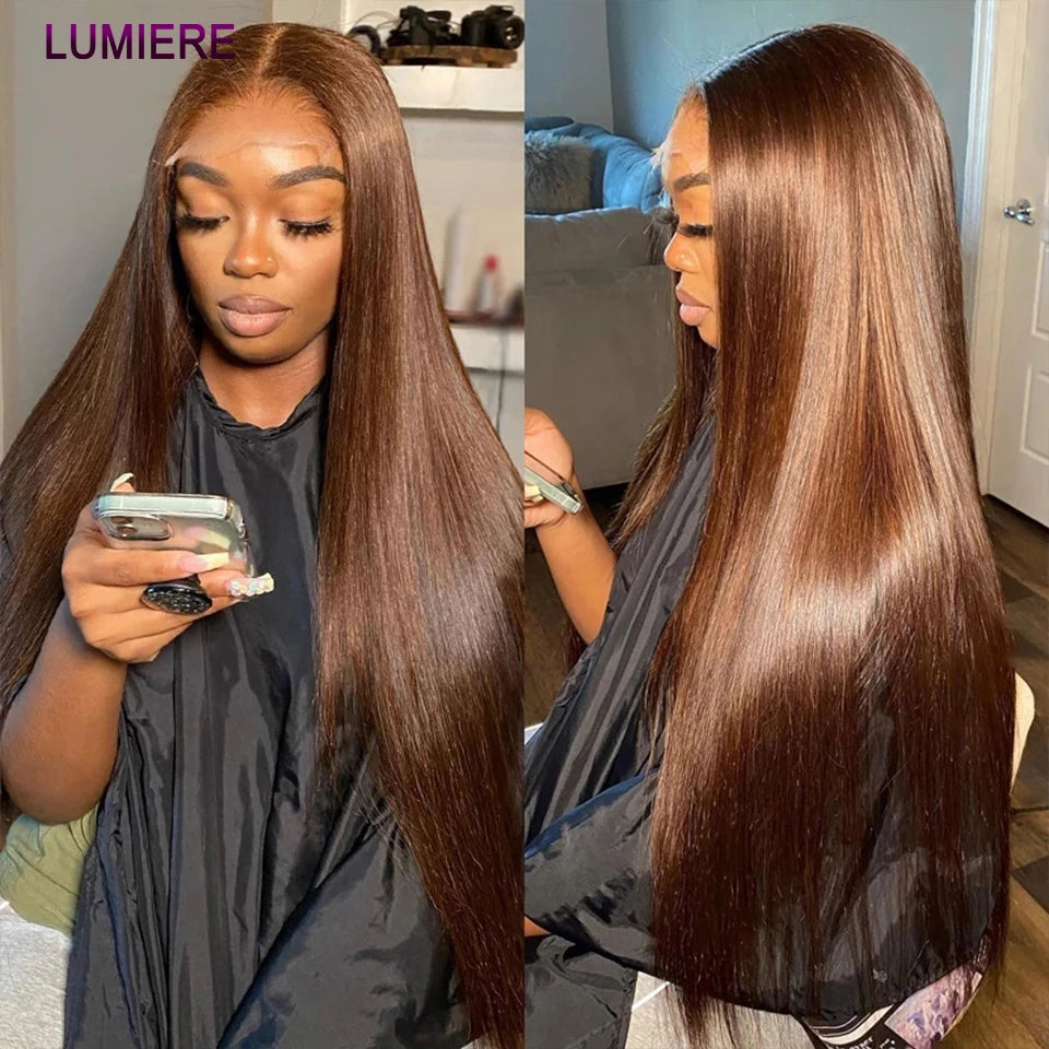 #4 Chocolate Brown Bone Straight Virgin Human Hair 3/4 Bundles with Closure Frontal HD Transparent Hair ExtensionTop Quality 18A