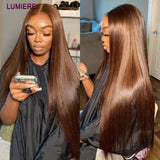 #4 Chocolate Brown Bone Straight Virgin Human Hair 3/4 Bundles with Closure Frontal HD Transparent Hair ExtensionTop Quality 18A