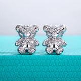 AnuJewel bear stud earrings with D color VVS1 moissanites in 925 sterling silver, close-up jewelry image