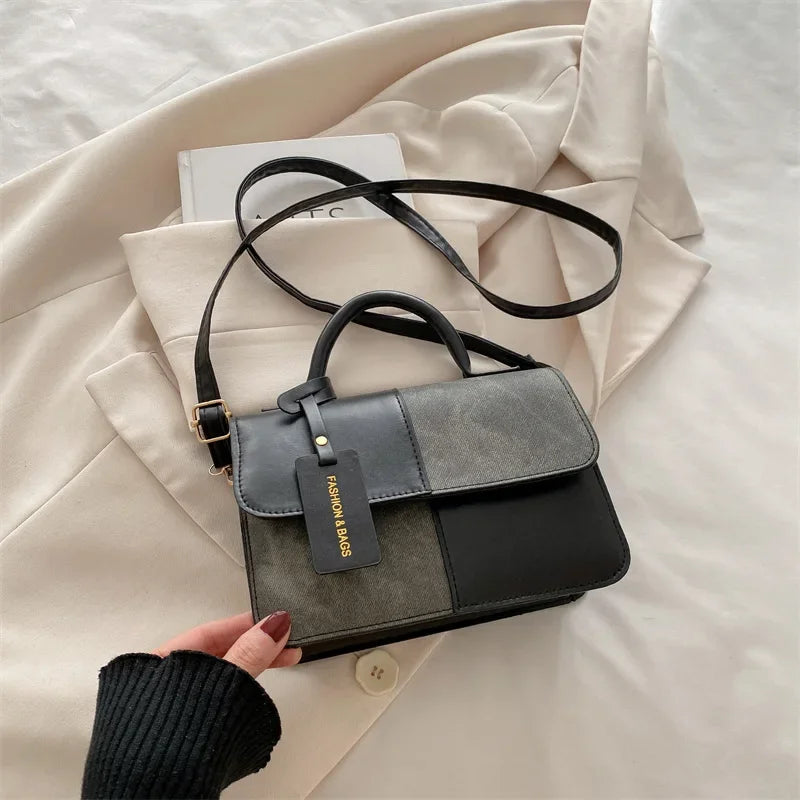 Elegant women's crossbody handbag with geometric pattern, snap closure, and shoulder strap, stylish everyday accessory by HSF Marketplace.