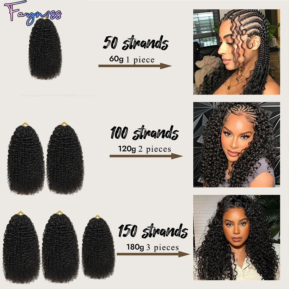 Kinky Curly Boho Braids Crochet Human Hair Extensions Pre-Separated Miracle Knots Feather Hair 100% Human Hair for Braiding