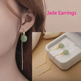 925 sterling silver jade drop earrings for women, elegant dangling jewelry design