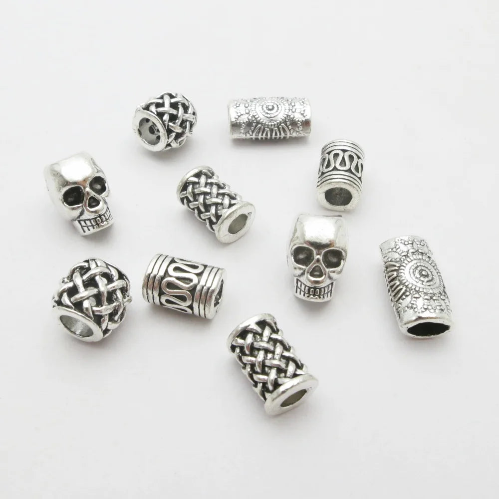 Skull helmet Viking beads for hair braids and dreadlocks, 10-piece set by HSF Marketplace