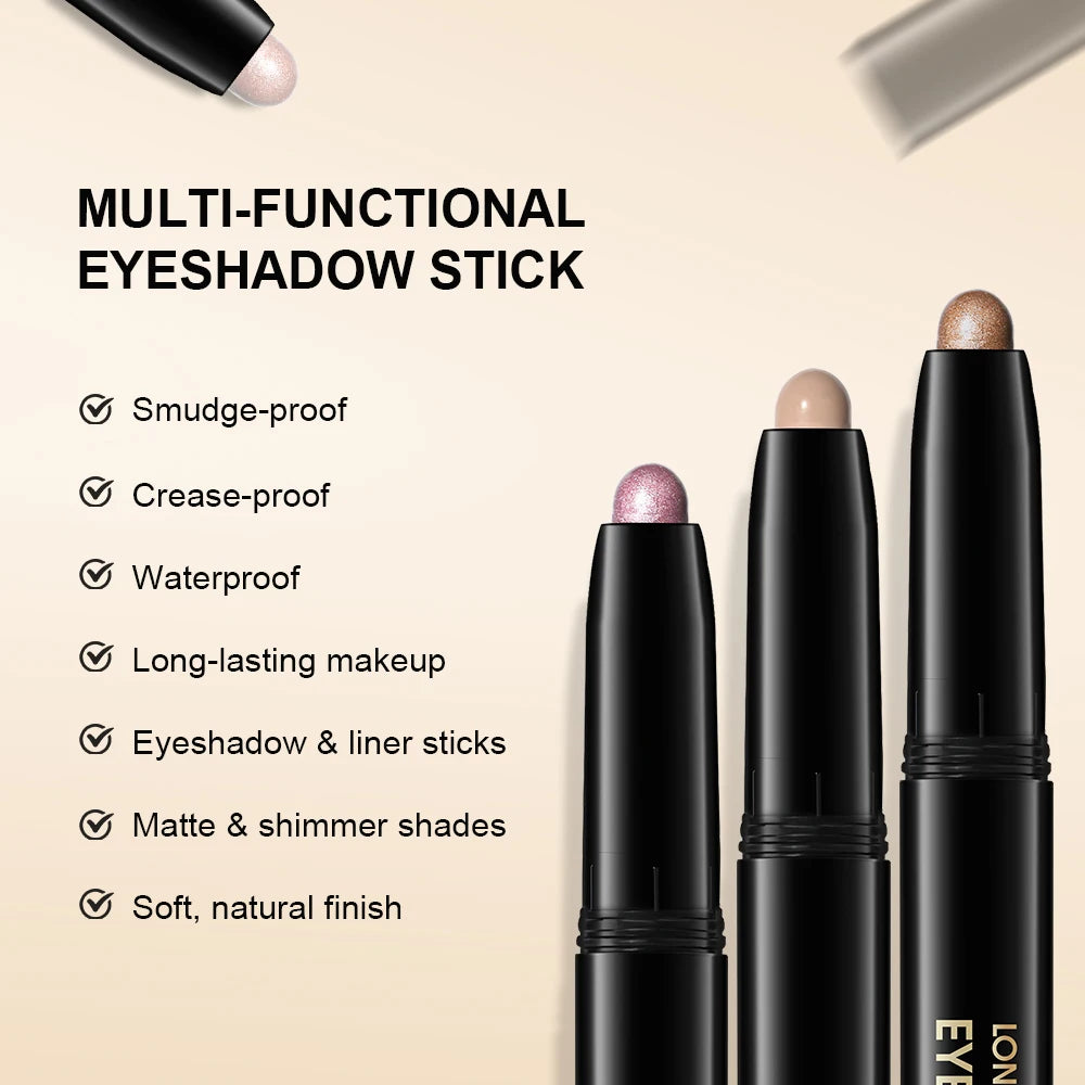 Matte and shimmer waterproof eyeshadow liner sticks with metallic glitter finish for natural eye makeup looks