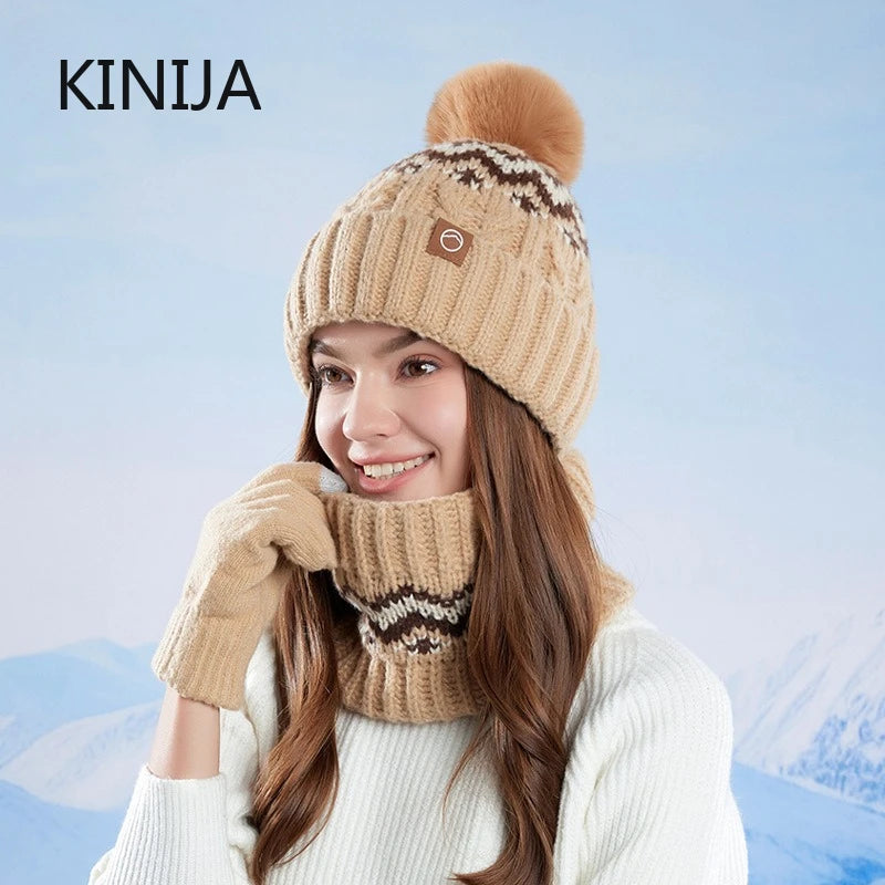 Women's warm knitted beanie cap and scarf set for winter by HSF Marketplace