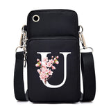 HSF Marketplace Sakura alphabet floral crossbody bag for women, small messenger purse with floral letters and mobile phone compartment