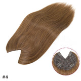 V-shape clip-in human hair extensions, straight brown-blonde highlight topper, 16-inch Brazilian Remy hair