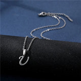 Simple stainless steel initial letter pendant necklace for women, glossy clavicle chain choker jewelry with elegant design.