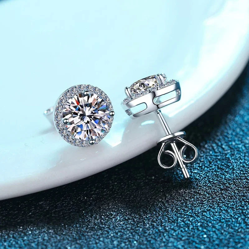Tezzc moissanite stud earrings in 925 sterling silver with sparkling green, blue, pink, red, and black stones