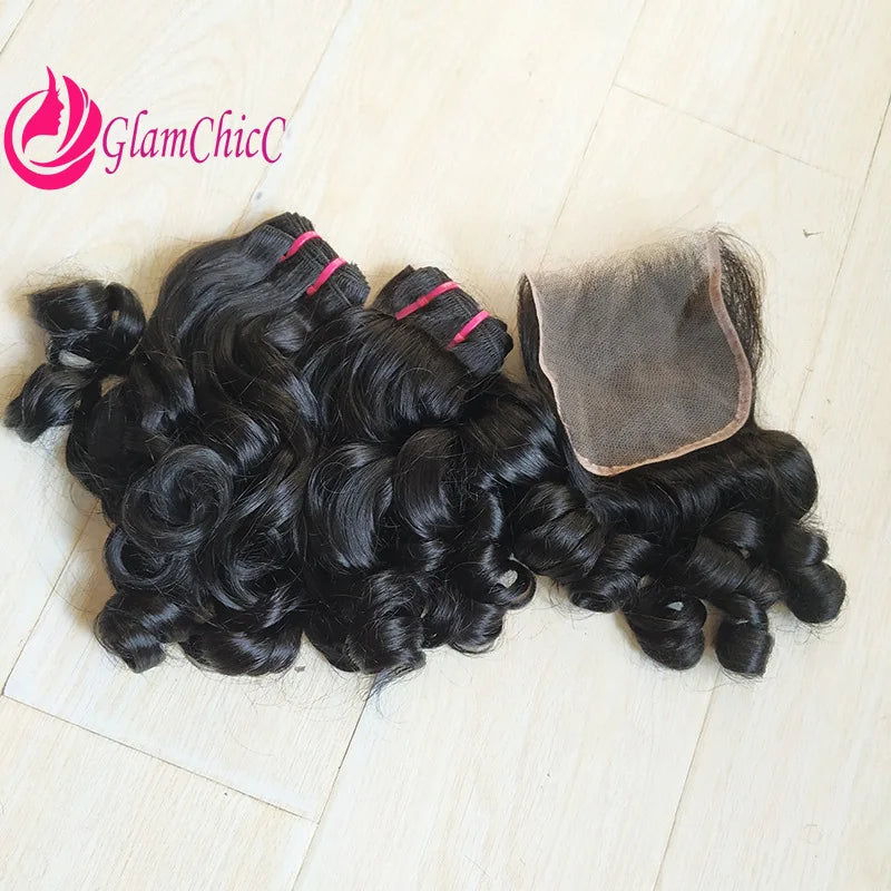 Premium 12A 8-24 Inch Vietnamese Hair Double Drawn Funmi Wave Human Hair Weaving with 3Bundles 4x4 Lace Closure 100% Unprocessed