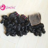 Premium 12A 8-24 Inch Vietnamese Hair Double Drawn Funmi Wave Human Hair Weaving with 3Bundles 4x4 Lace Closure 100% Unprocessed