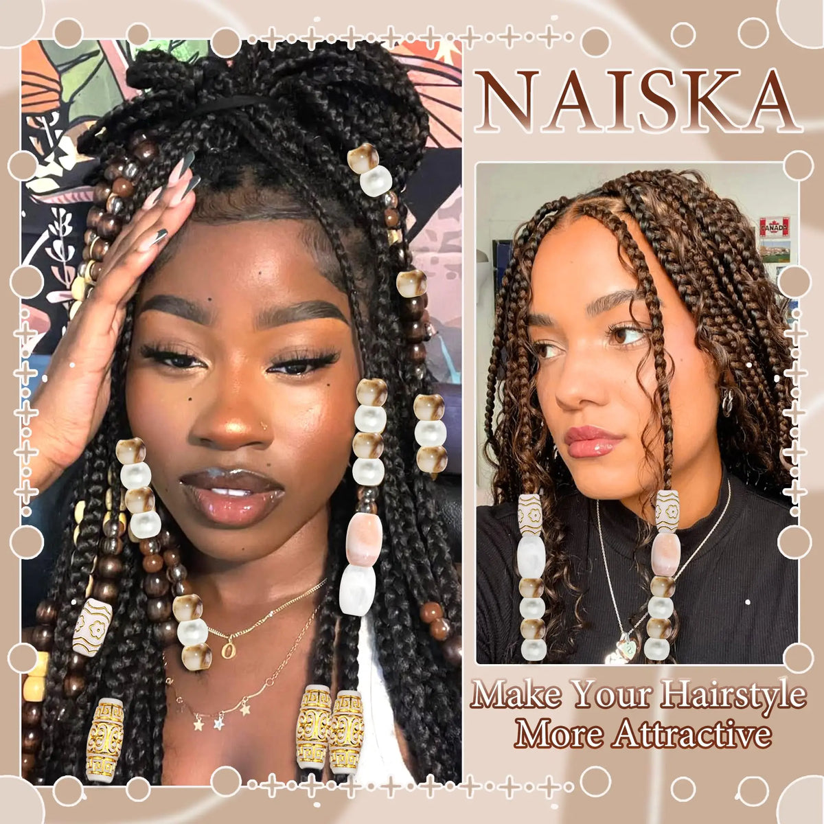 60-piece vintage barrel hair beads set for stylish hair cuffs by HSF Marketplace