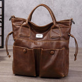 Vintage faux leather tote bag by HSF Marketplace with brown and navy options, stylish handbags for women and men.