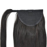 Long straight Brazilian Remy human hair wrap-around ponytail extension in natural color, HSF Marketplace