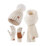 Women's warm winter touchscreen gloves, hat and scarf set in a cozy matching design