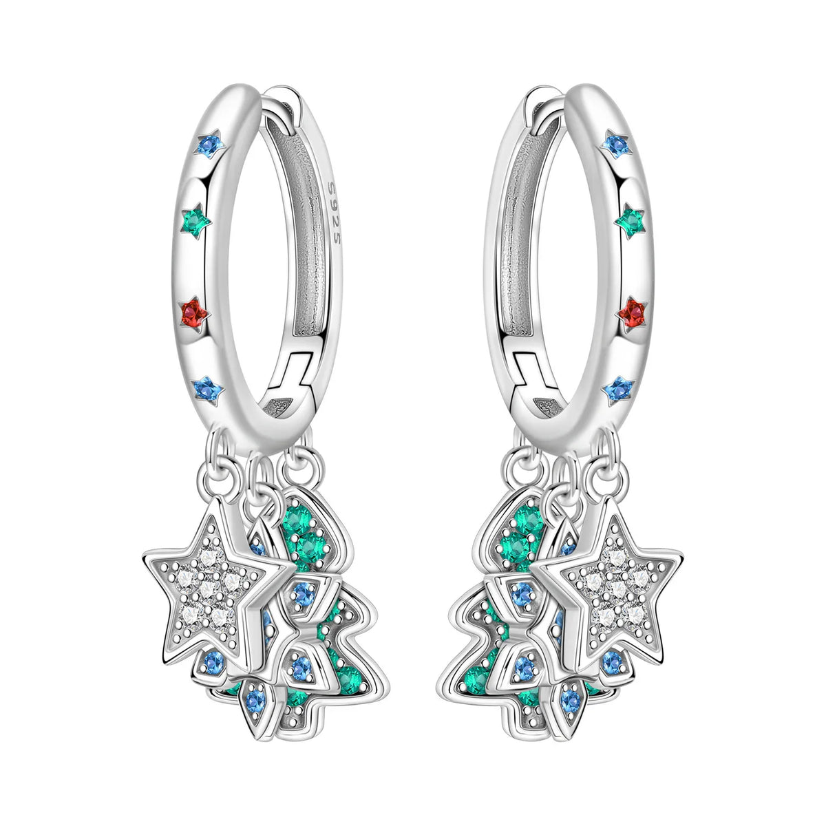 925 sterling silver Christmas dangle earrings for women with festive holiday design by HSF Marketplace