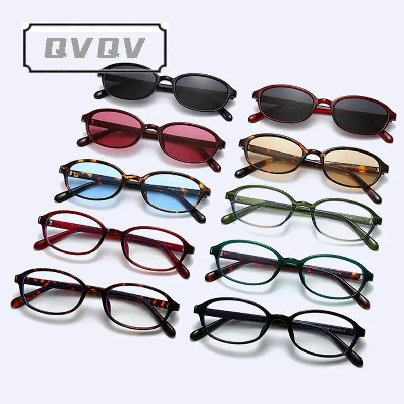 Small oval sunglasses for women by HSF Marketplace, ultra-light retro design, outdoor travel eyewear on a sunny day.