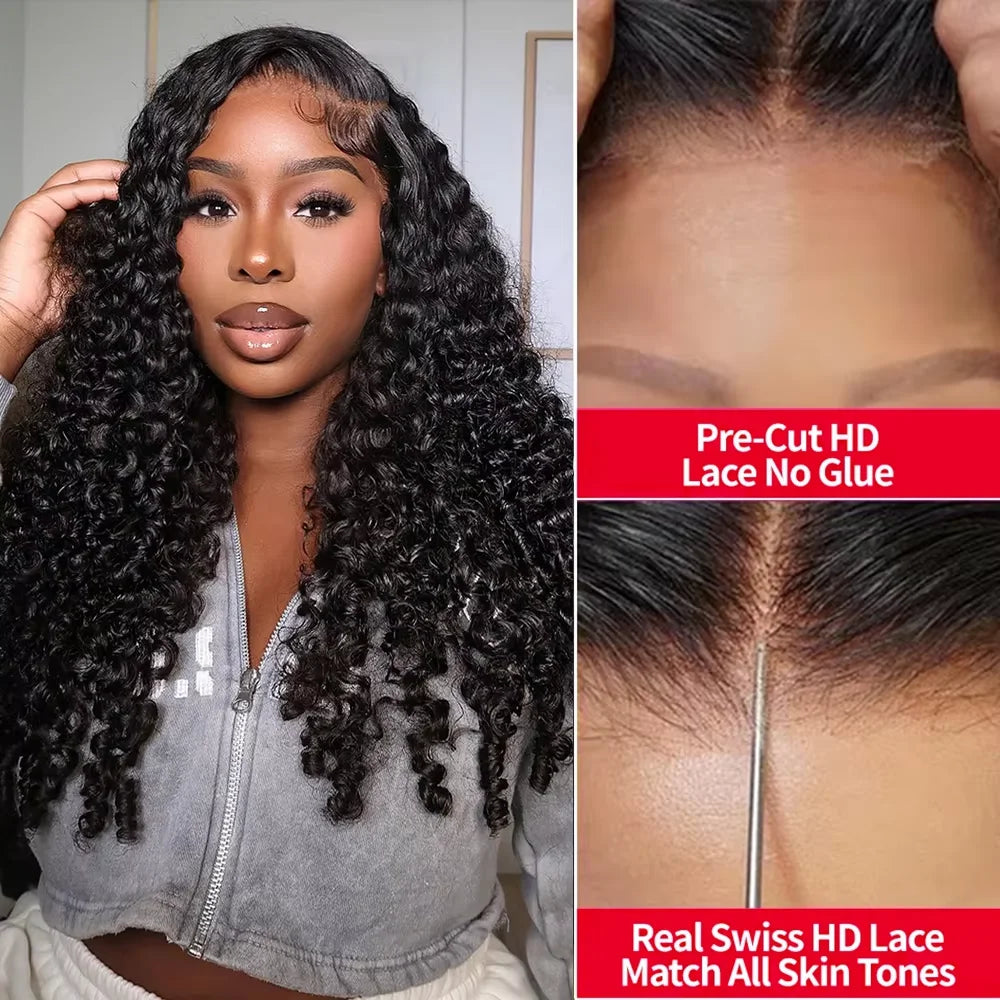 Burmese Curly Human Hair 13x4 13x6 HD Transparent Lace Frontal Wig Natural Color Pre Plucked Baby Hair 40 46 Inches Minimal Shed No Tangle For Women