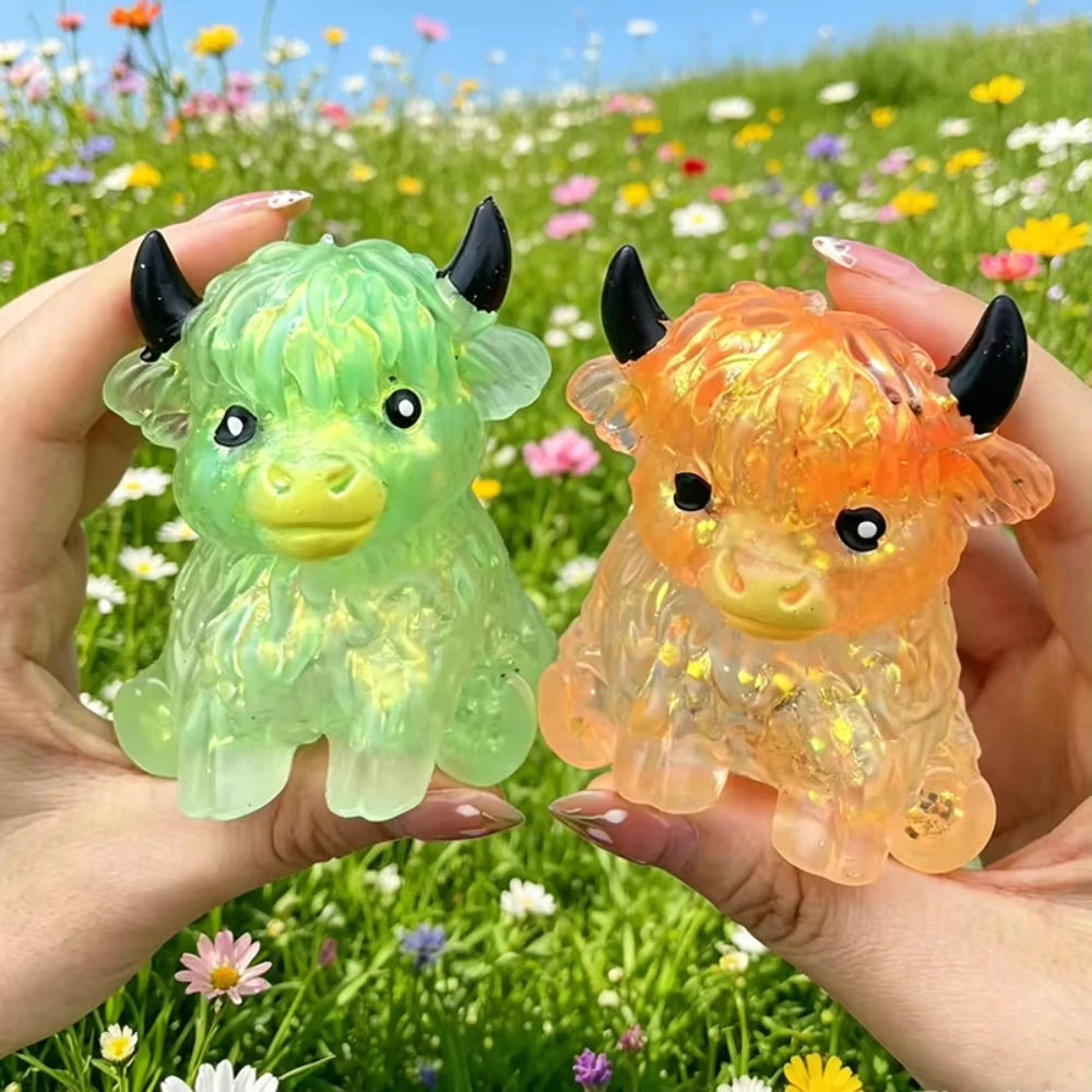 Cute Highland Cow Squeeze Toys Maltose Squishy Glitter Soft Animal Slow Rising Anti Stress Relieve Anxiety Sensory Fidget Toy