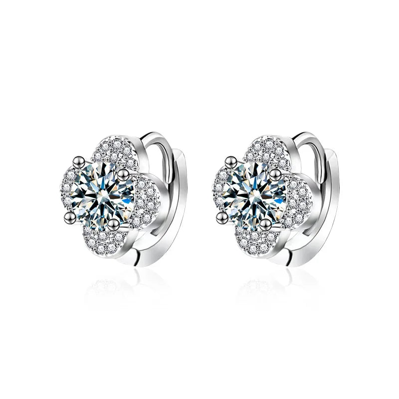 1Ct D-Color Moissanite Clover Earrings in S925 Sterling Silver - Elegant Four-Leaf Jewelry for Women