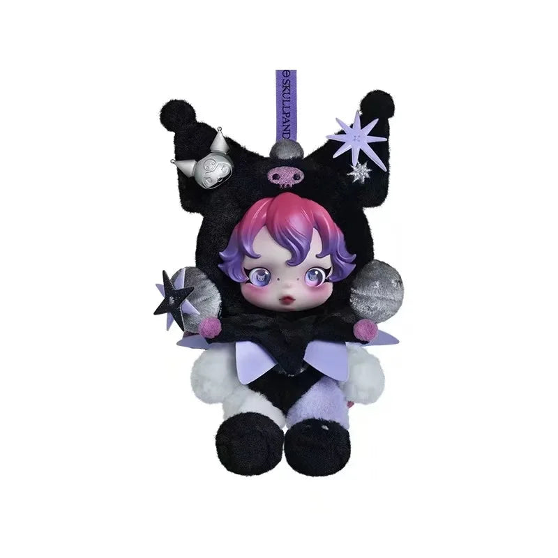 POPMART Skullpanda × My Melody Kuromi plush doll pendant keychain amid flowers blind box collectible figure