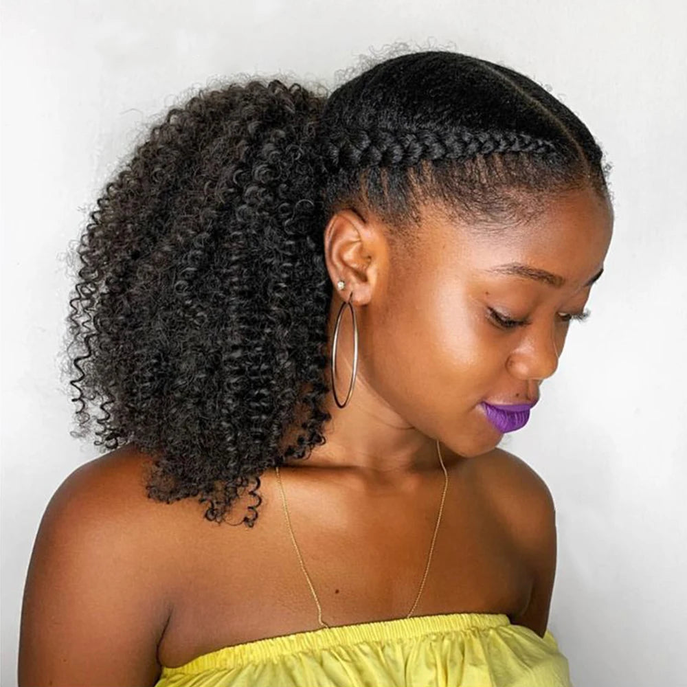 100g Afro Kinky Curly Drawstring Ponytail Human Hair Clip In Extensions Natural Color Pony Tail Brazilian Hair For Women