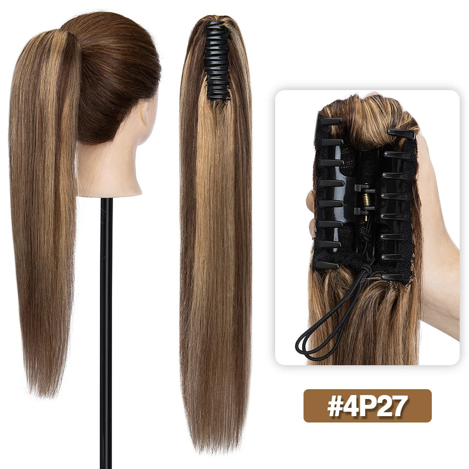 S-noilite straight human hair claw clip ponytail extension in natural black, blonde, and brown tones