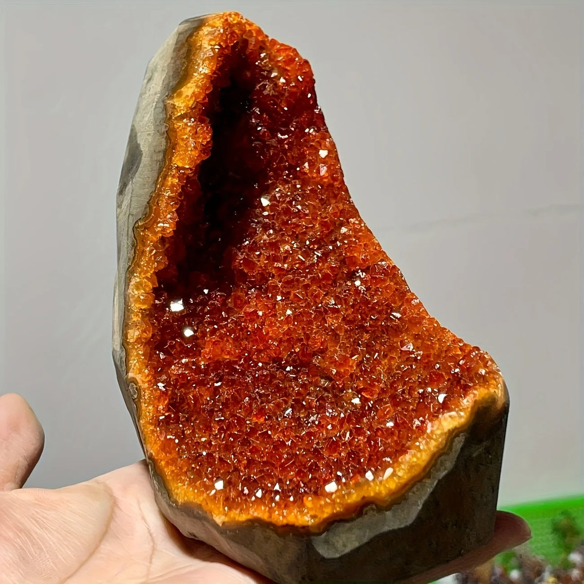 Orange quartz crystal cluster from HSF Marketplace, featuring vibrant mineral stones ideal for home or office decor.