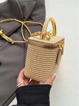 Minimalist woven straw lunch box bag with chain strap from HSF Marketplace