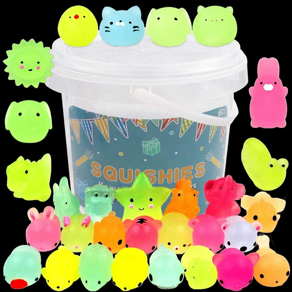 Glow-in-the-Dark Mini Mochi Squishy Animals – Cute Stress Relief Sensory Fidget Toys