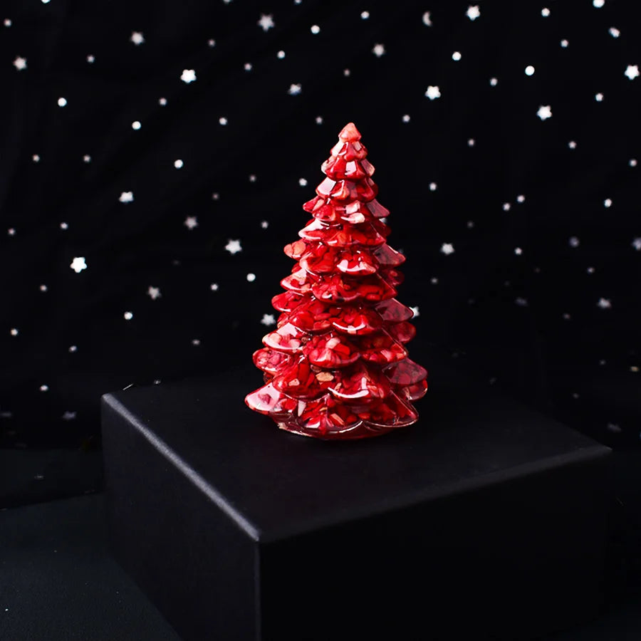 Christmas Trees Resin Natural Stone Amethyst Rose Quartz Luck Tree Handmade Ornaments Silicone Home Decoration Holiday Gift