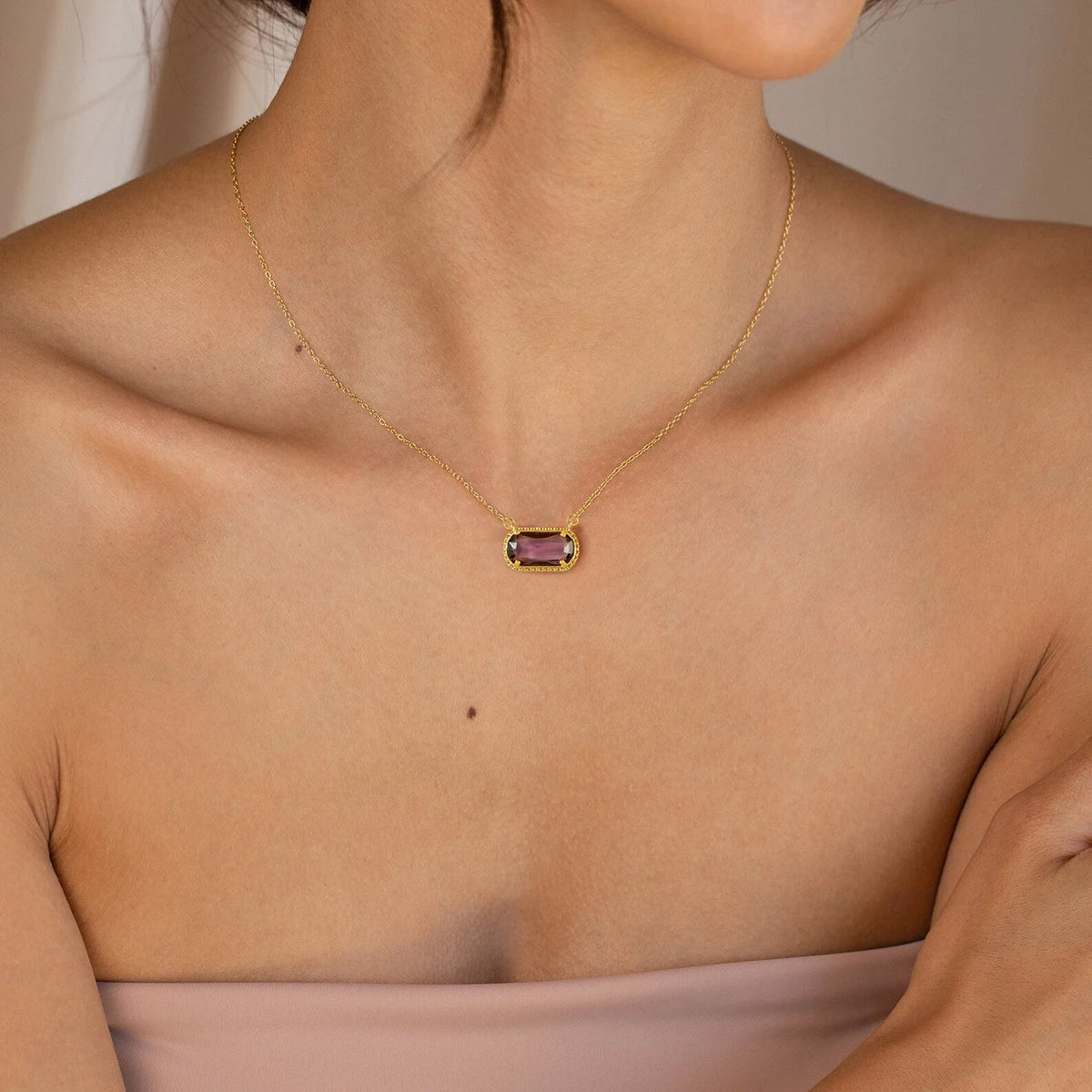 Women's vintage birthstone necklace with stainless steel pendant by HSF Marketplace