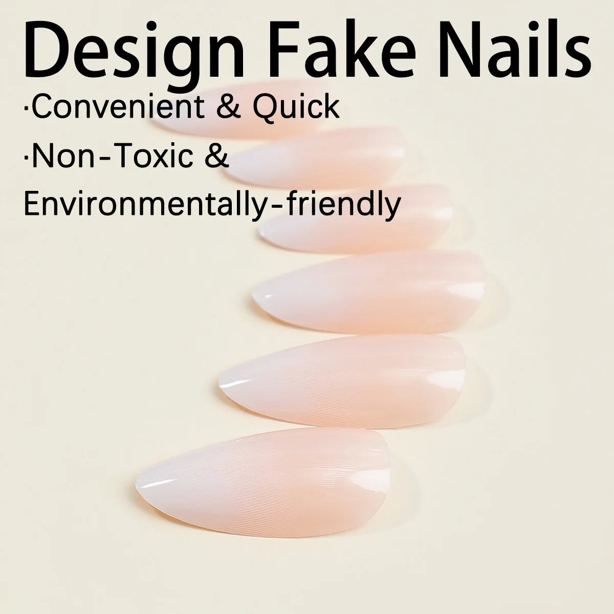 HSF Marketplace handmade medium-length almond ombre press-on false nails, 24-piece reusable manicure set