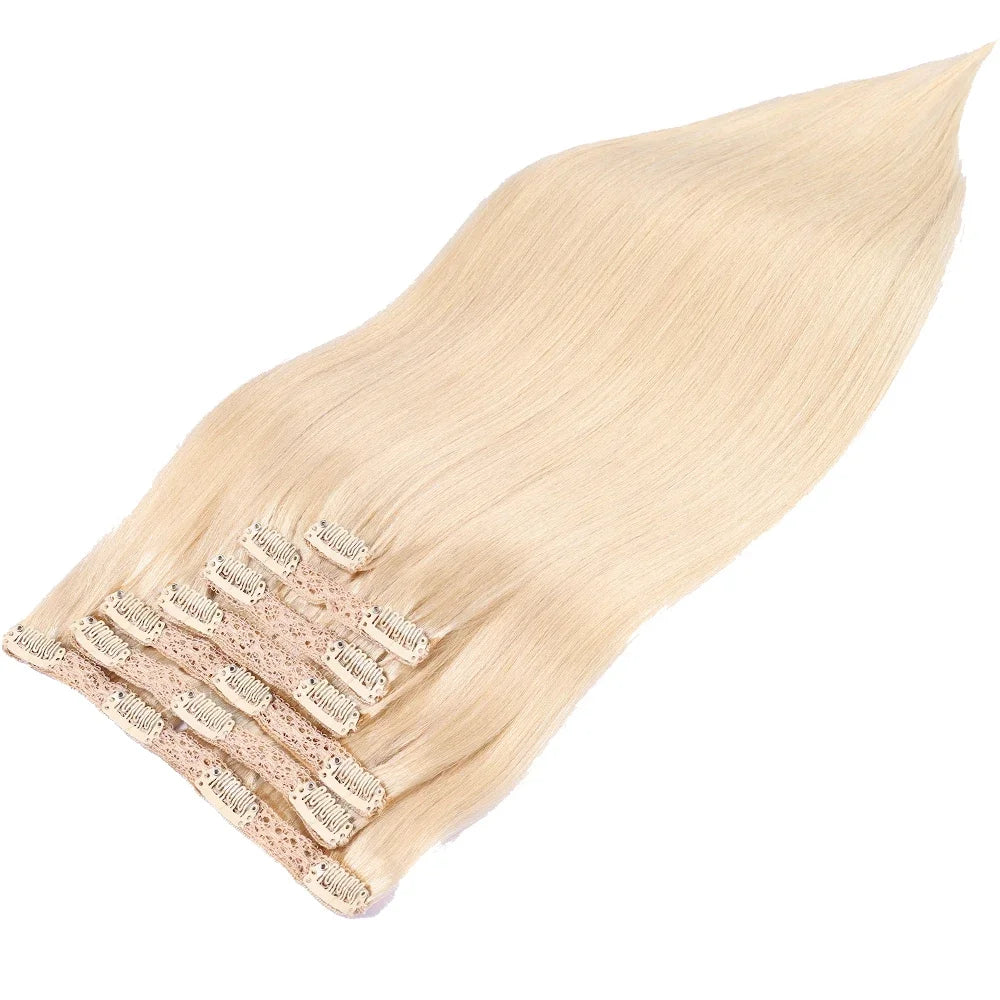 DIYOMO natural black straight PU clip-in hair extensions, 100% human hair with 7 seamless invisible wefts