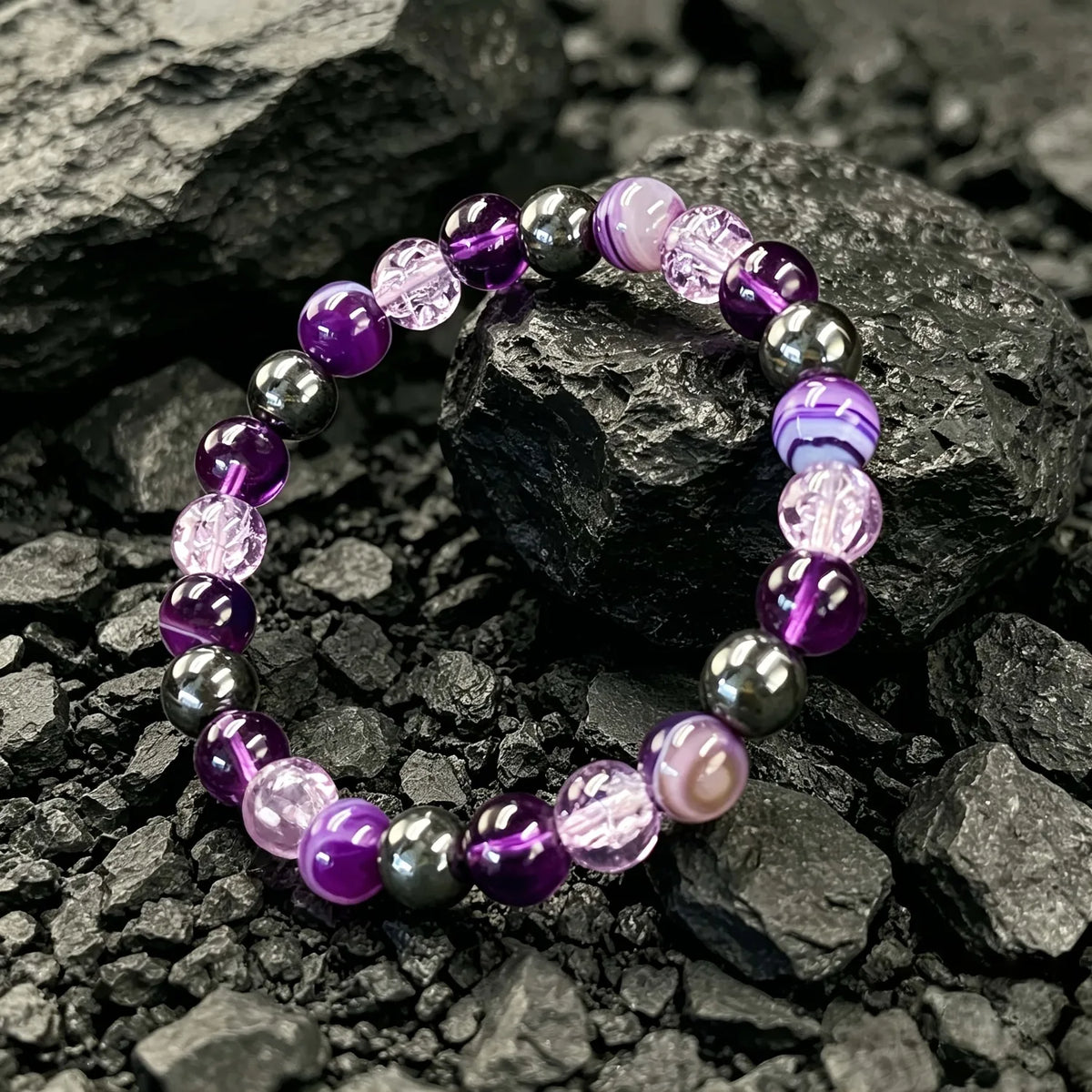 1pc Natural Amethyst Agate Bracelet, Handmade Elastic Crystal Charm Bracelet, Unisex Lucky Jewelry for Daily Wear, Gift