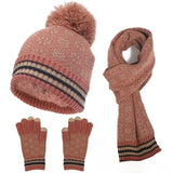 Warm knit hat, gloves, and scarf set for winter outdoor wear by HSF Marketplace