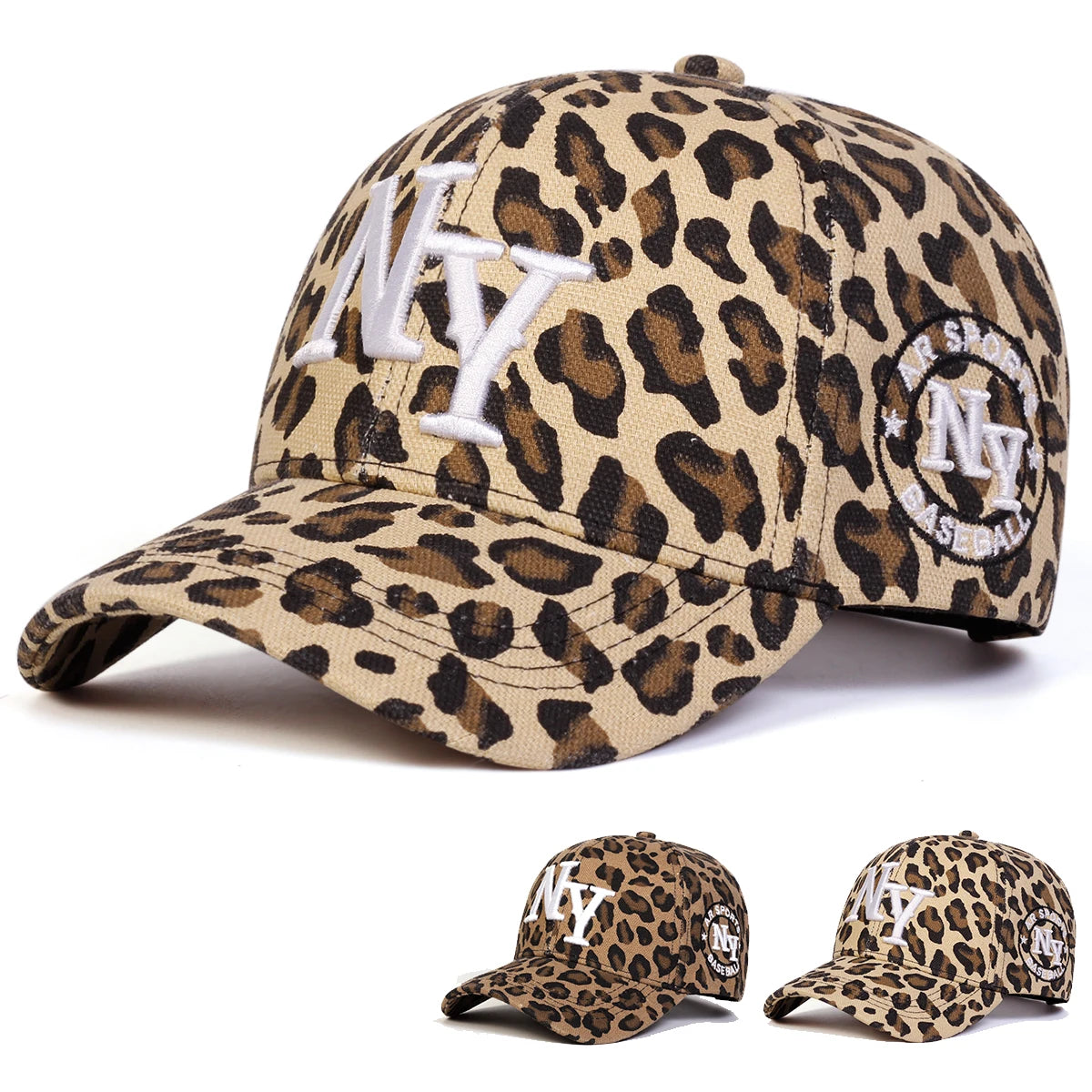 Unisex Letter Embroidery Leopard Print Baseball Caps Spring and Autumn Outdoor Adjustable Casual Hats Hip Hop Hat Sunscreen Hat