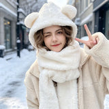 Women's winter bear ear hat, scarf and gloves set by HSF Marketplace in soft plush fabric