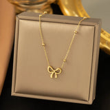 316L Stainless Steel Bowknot Pendant Necklace for Women Trendy Beads Choker Chain Necklace Party Jewelry Accessories