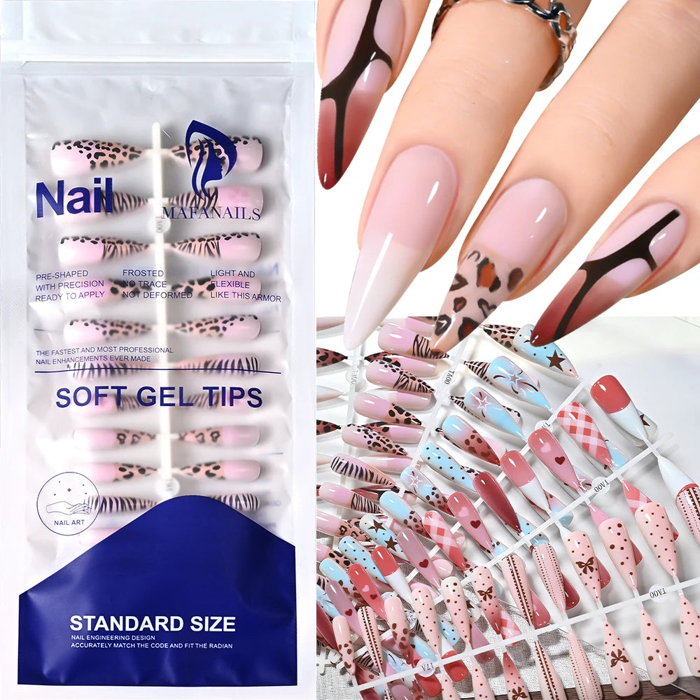 120-piece medium long square acrylic French press-on false nails in mixed sizes by HSF Marketplace