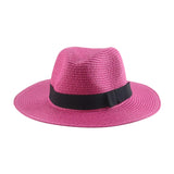 Women's black ribbon Panama straw hat for spring and summer sun protection by HSF Marketplace