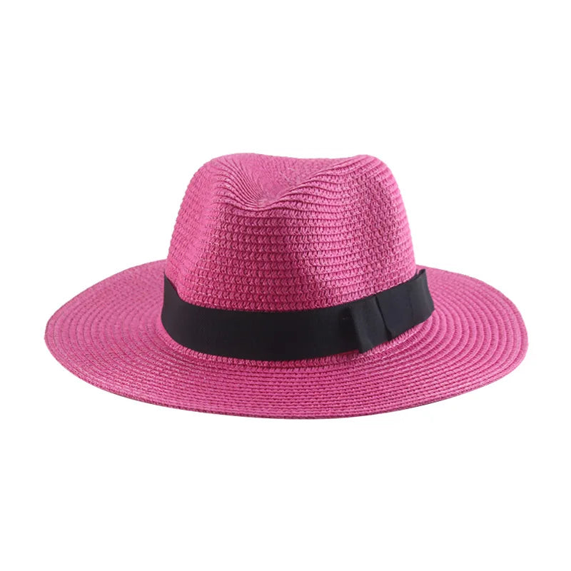 Women's black ribbon Panama straw hat for spring and summer sun protection by HSF Marketplace