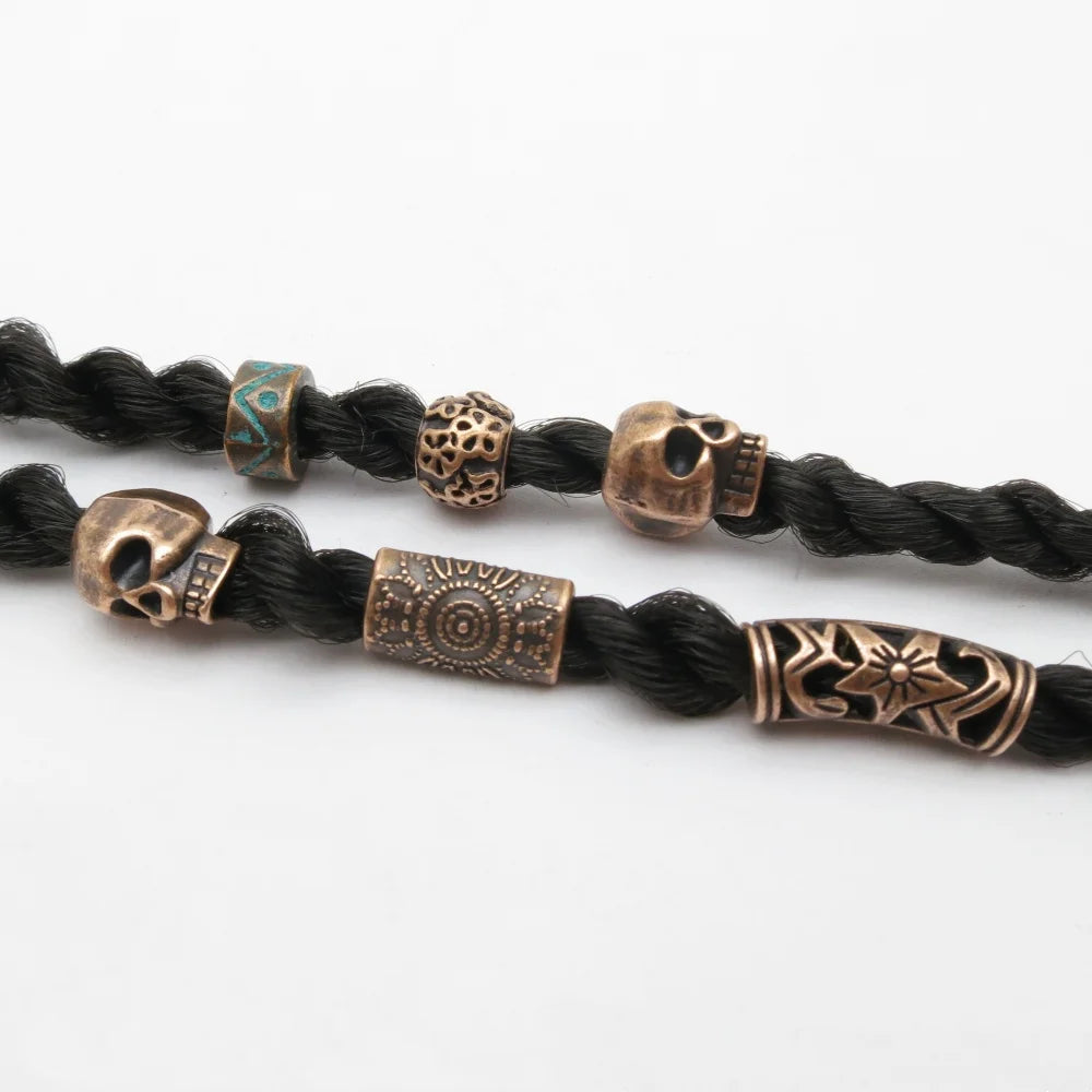 10pcs Red Copper Beads Hair Braid Dreadlock Beads Spacer Beads Skull Flower Patterned for Jewelry Making Supplies Accessories