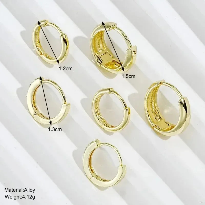 3 pairs gold-plated stainless steel crystal zirconia hoop earrings for women, simple circle punk jewelry