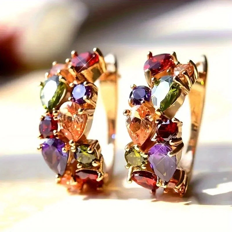 Elegant multicolor zirconia hoop earrings for women by HSF Marketplace